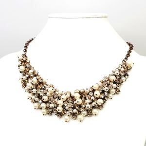 SOLD. Faux Pearl and Rhinestone Statement Necklace. 18". Excellent Condition.